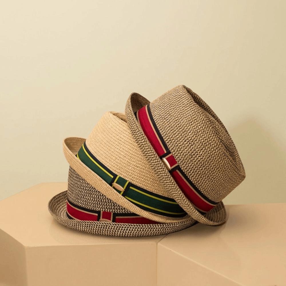 Yiran Dayang Hat Women's New Vintage British Trilby Straw Hat Handwoven Breathable Beach Sun Hat Cuban Travel Cap Straw Panama Hat