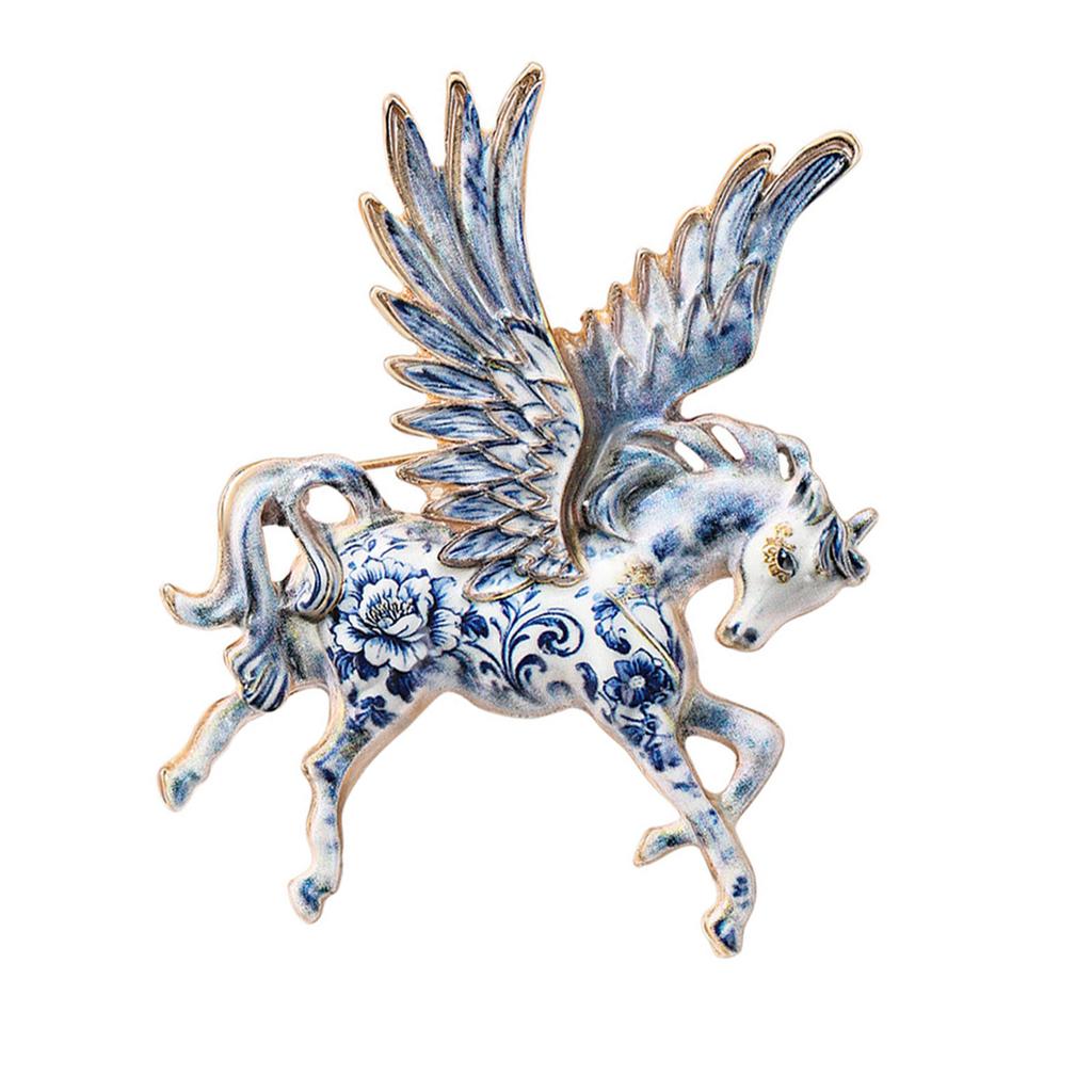 Contemporary Alloy Horse Brooch Avaliable Badge with Big Wing Accent Versatile Clothing Accessory Jewelry