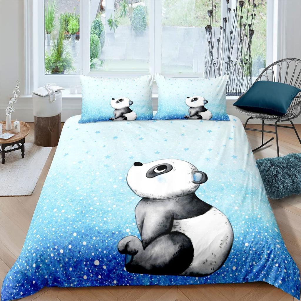 Kreskówkowy Panda Uroczy Kawaii Dzikie Zwierzęta Drukowany w 3D Zestaw Pościeli Przytulna Poszwa na Kołdrę Rozmiar King Queen Twin Prezent Urodzinowy Dekoracja Sypialni
