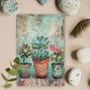 Vintage Succulent Metal Wall Art, Rustic Waterproof Iron Poster for Home Decor, 8x12 Inch