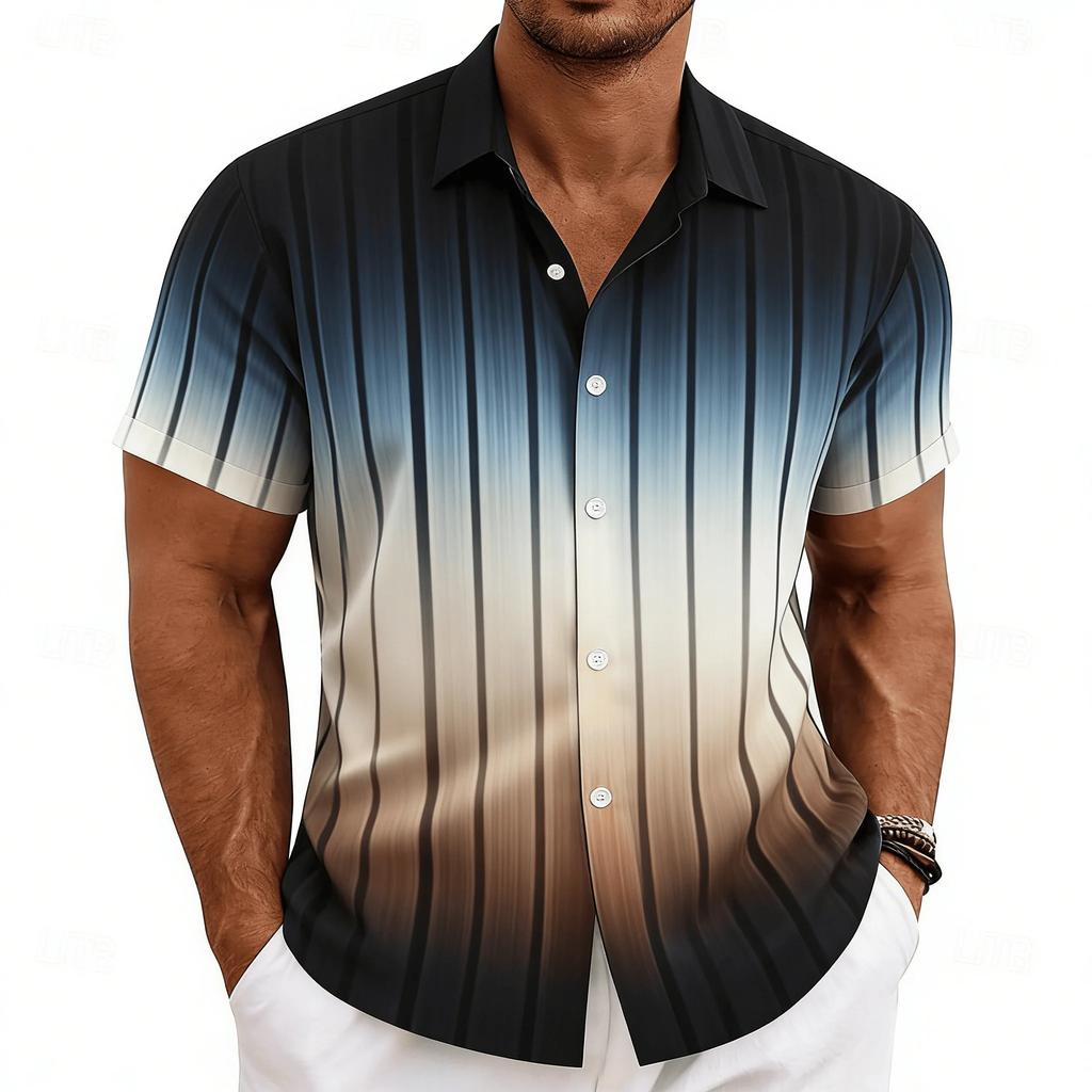 Summer Essential! Men's Artistic Striped Short Sleeve Shirt