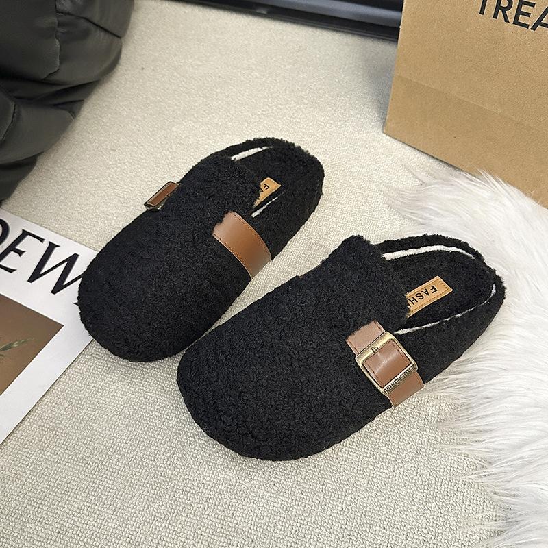 One pedal fluffy shoes women wear 2025 new Korean version gentle fairy wind Doudou shoes women winter velvet cotton drag