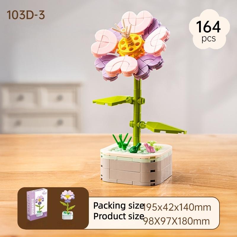 Cartoon Flower Building Blocks, Children's Educational Toys, Birthday Gifts for Boys and Girls, Camellia and Sunflower Model