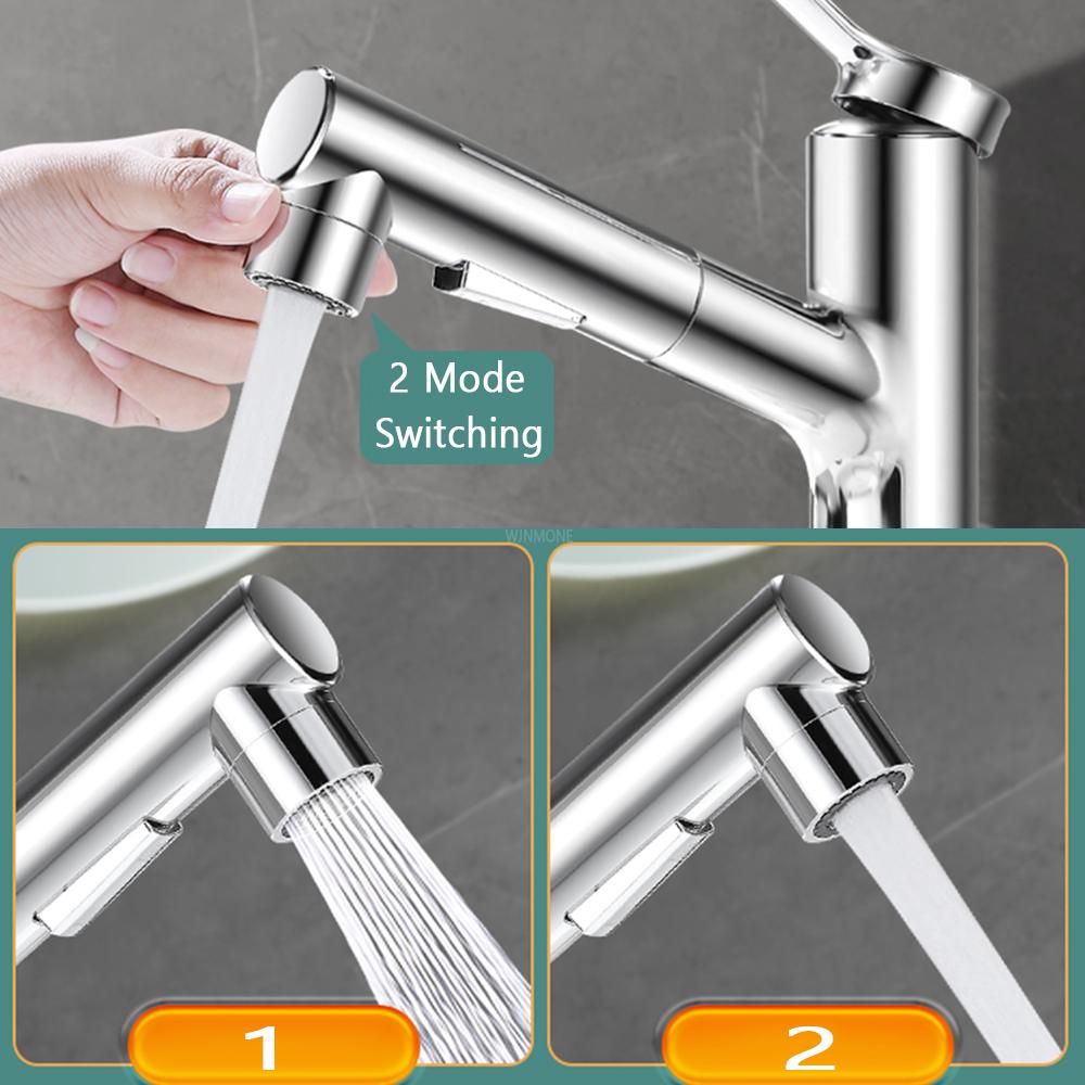 Luxury White Pull Out Sink Faucet Bathroom Brass Basin Faucet 3 Way Nozzle Hot and Cold Mixing Water Tap Wash Face Gargle Faucet