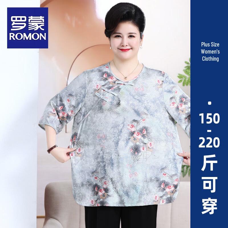 ROMON Mid-Aged Women s New Chinese Style Seven-Sleeve T-Shirt 6XL