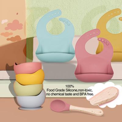 Juego de cuencos y baberos para bebé, vajilla antideslizante con nombre personalizado, cuenco de alimentación de bebé de silicona, vajilla sin BPA, 1 Juego
