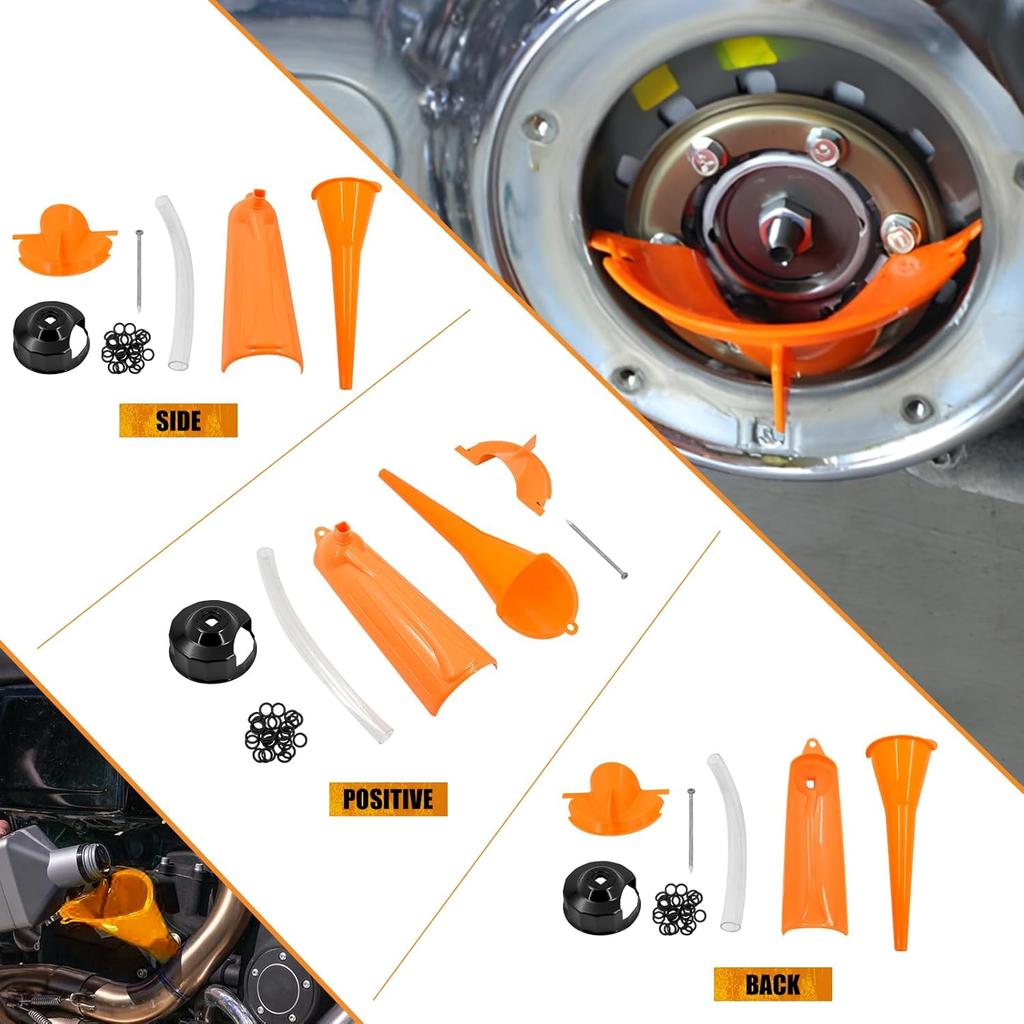 Oil Change Kit Fit for Harley Oil Filter Cap Wrench Crankcase Fill Funnel Primary Case Oil Funnel Drip-Free Oil Filter Funnel 30Pcs O-Rings