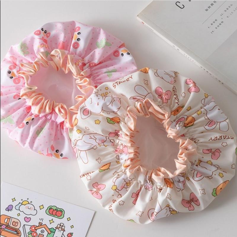 Double-Layer Shower Cap Waterproof Thickened Oil Fume Bath Hat Women Spa Hair Salon Shower Cap Bathroom Accessories