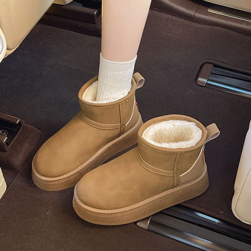 Winter New Muffin Velvet Warm Cotton Shoes Retro Versatile Platform Short Tube Non-slip Snow Boots Women