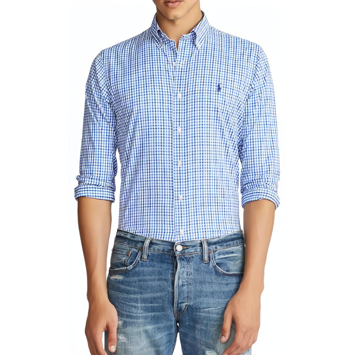 

Polo Ralph Lauren SS24 Клетчатая рубашка прямого кроя, однобортная, с длинным рукавом, мужская, рубашки, синяя, 710839170-001 XL