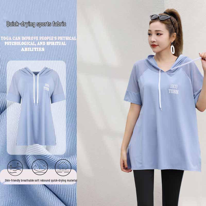 

Women s Quick-Dry Hooded T-Shirt - Loose Fit Summer Fitness Top 2XL
