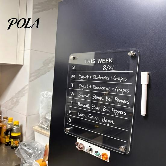 Magnetic Acrylic Refrigerator Calendar 12''x8'' Planning Board, Clear Weekly Meal Planner, Minimalist Fridge Dry Erase Noteboard with Marker
