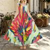 Bohemian A-Line Maxi Dress,Sleeveless Lightweight Abstract Art Print,Vibrant Vacation Dress for Pool