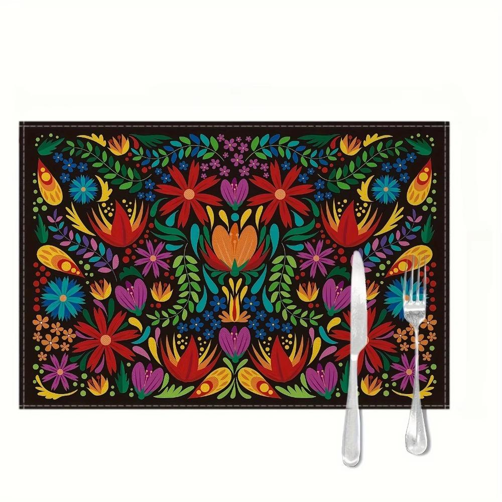 4Pcs Rectangular Boho Mandala Placemats Linen Floral Dining Mats Geometric Table Mat Dinner