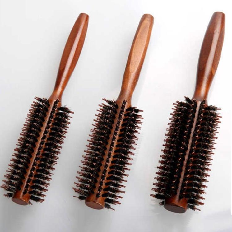 Straight Twill Boar Bristle Hair Round Brush Wood Handle Rolling Styling Comb