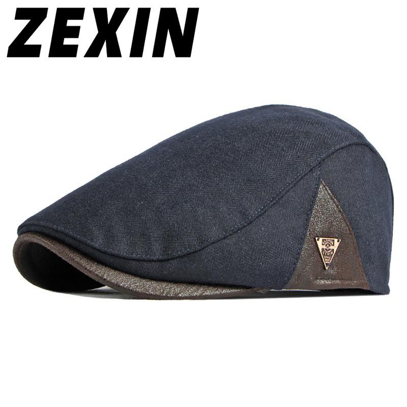 ZEXIN Autumn and Winter Hat Men's Beret England Retro Splicing Thickened Warm Duck Tongue Cap Female Literary Youth Forward Cap
