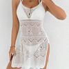 Women's Suspender Skirt Women's Sexy Hollow Machine Knitted Shirt Deep V Split Beach Bikini Blouse Dress