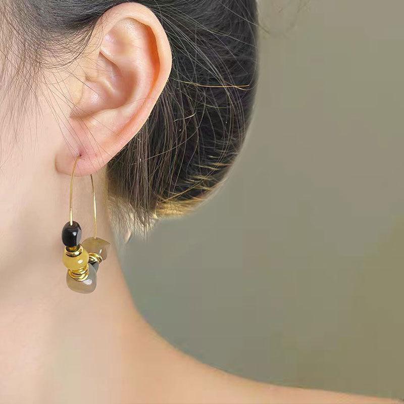 Natural Stone Earrings Women'S Light Luxury High-End Temperament Earrings Retro Ear Jewelry
