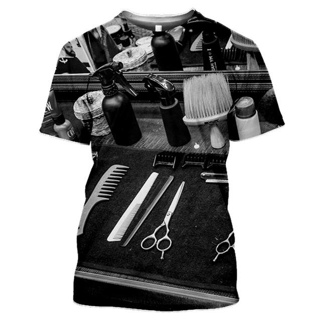 Barber Uniform Mode Schere Druck männer T Shirt Hip Hop Harajuku Übergroßen Kurzarm Sommer Trend Crew Neck Tees tops