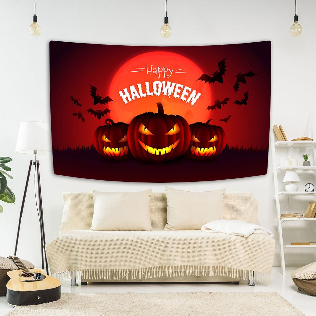 Happy Halloween Tapestry Bat Pumpkin Printed Tapestry Wall Hanging Party Background Cloth Home Living Room Bedroom Dorm Decor