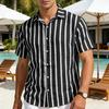 Men Striped Summer Shirt Short Sleeve Turndown Collar Button-up Shirt Casual Loose Fit Holiday Shirt for Beach Party Vacation Date