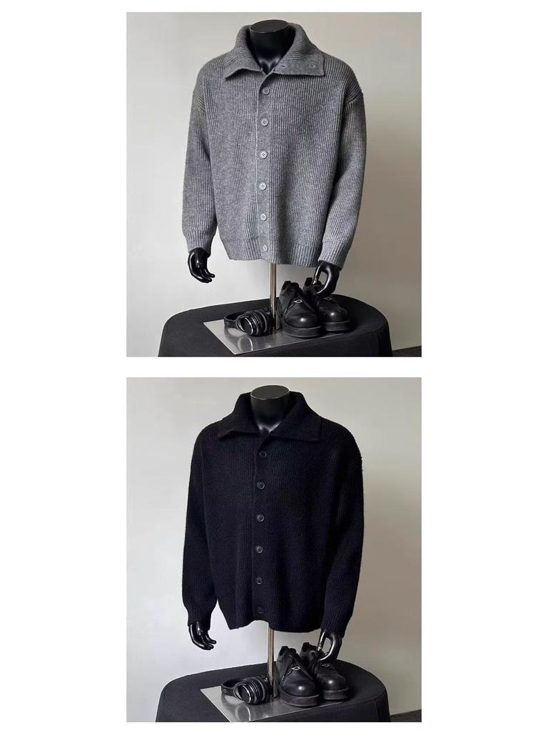 Men's Korean Style Trendy Lapel Knit Cardigan Sweater - Autumn/Winter 2024 New Arrival, Hong Kong Style Ins Loose Outerwear