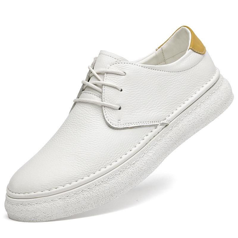 Autumn and Winter First Layer Cowhide White Shoes Men's Large Size Board Shoes Versatile Men's Shoes Rubber Non-slip Sole