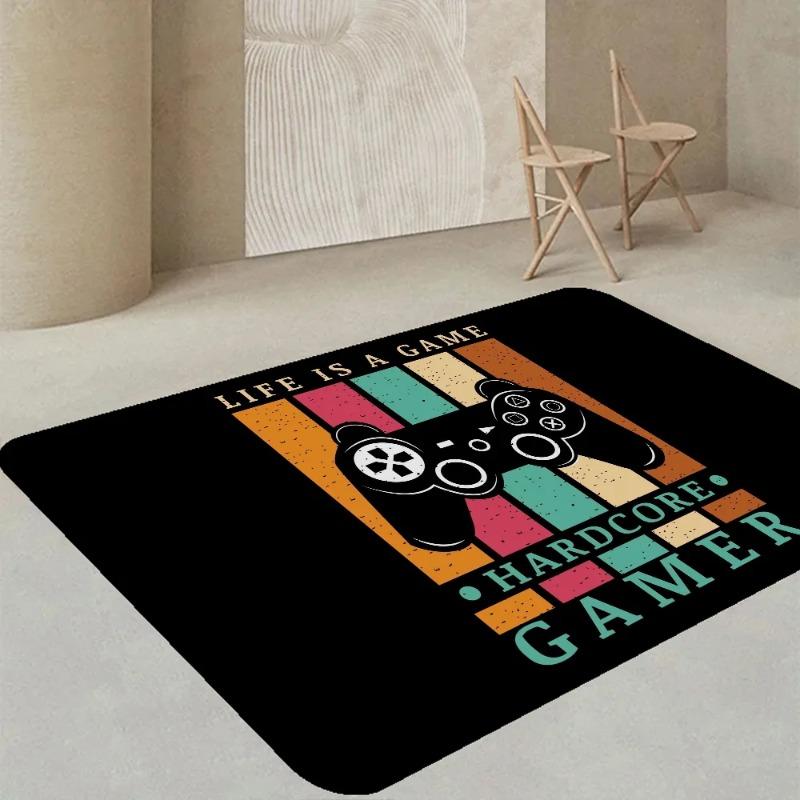 Gamer Style Entrance Doormat - Nordic Inspired Home Mat for Bathroom Toilet Bedroom Hotel Decor with Controller Pattern Design