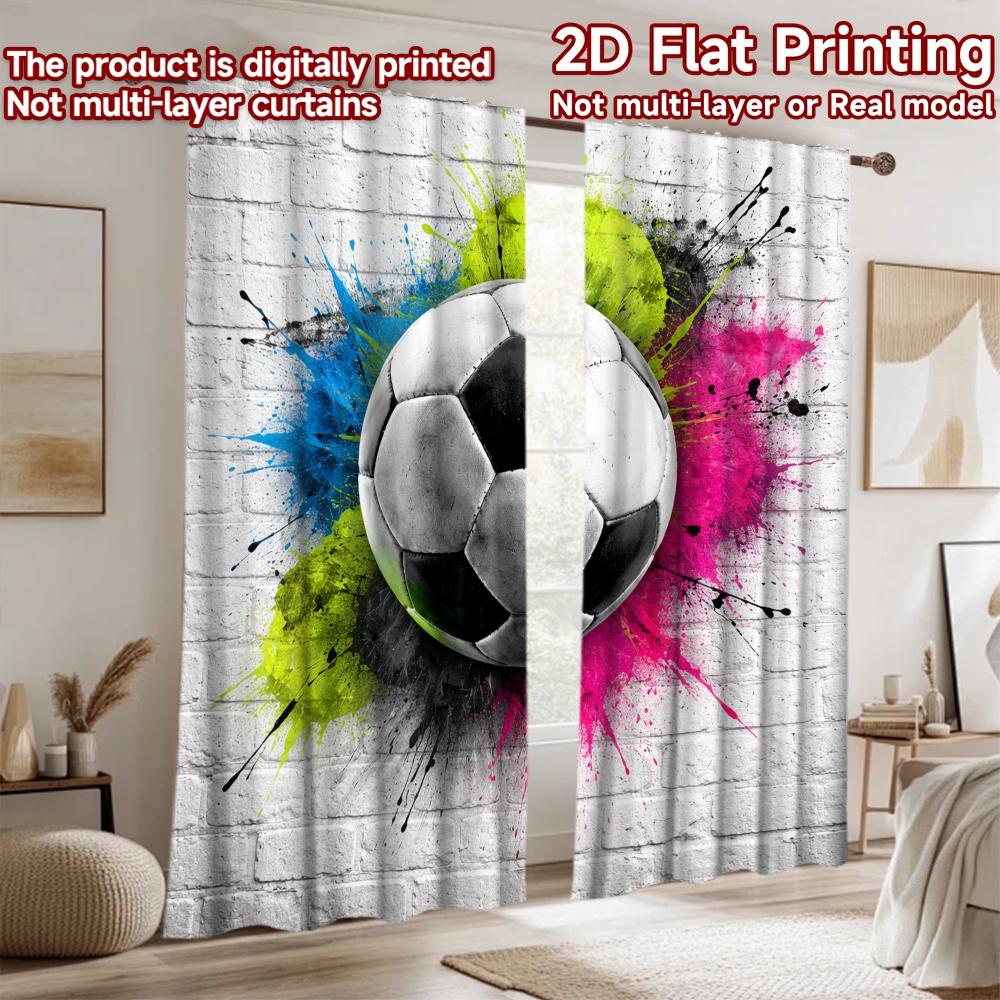 2D flat printing 2pcs Curtain Party Curtain Soccer Ball Splash Digital Printed Polyester Drapes Family Party Decoration Use for