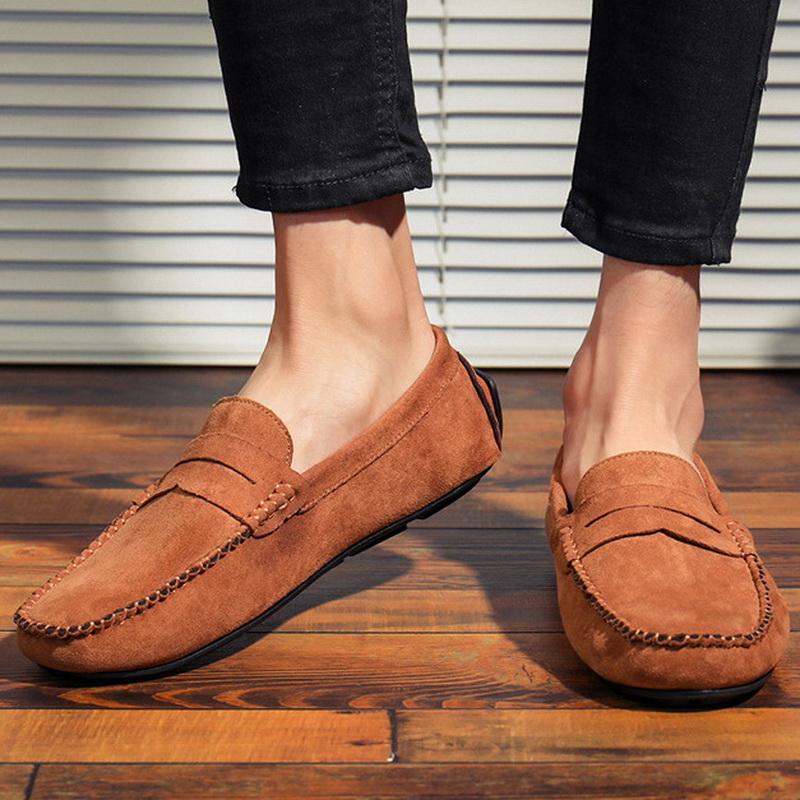 Men's Loafers Comfy Daily Driving Doudou Shoes Office Faux Suede Slip-on Flat Casual Shoes Outdoor Walking Shoes Large Size39-47