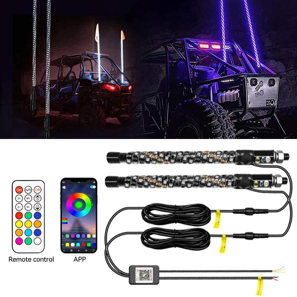 LED Flagpole Lights Colorful Flagpole Spiral Antenna Whips Lights 30cm/1ft Remote Control for UTV ATV Off Road Truck Sand Buggy