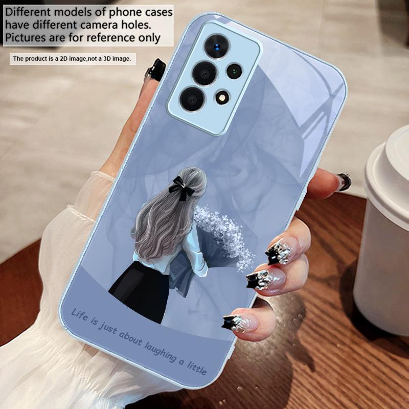 The girl holding flowers For Samsung A73 72 71 A70 56 55 54 A53 52 51 50 42 A35 A34 33 32 31 26 25 24 23 22 30 glass phone case