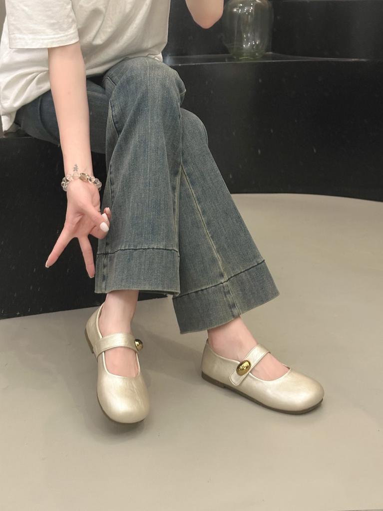 Summer With New Skirt French Soft Sole Adhesive Tape Gentle Flat Bottom Shallow Mouth Evening Breeze Mary Jane Shoes Single Shoes Women
