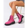 35-43 Large-sized Fashionable Women's Shoes, Round-toed Thick-soled Laced Side Zipper Mid-calf Solid Color Motorcycle Boots