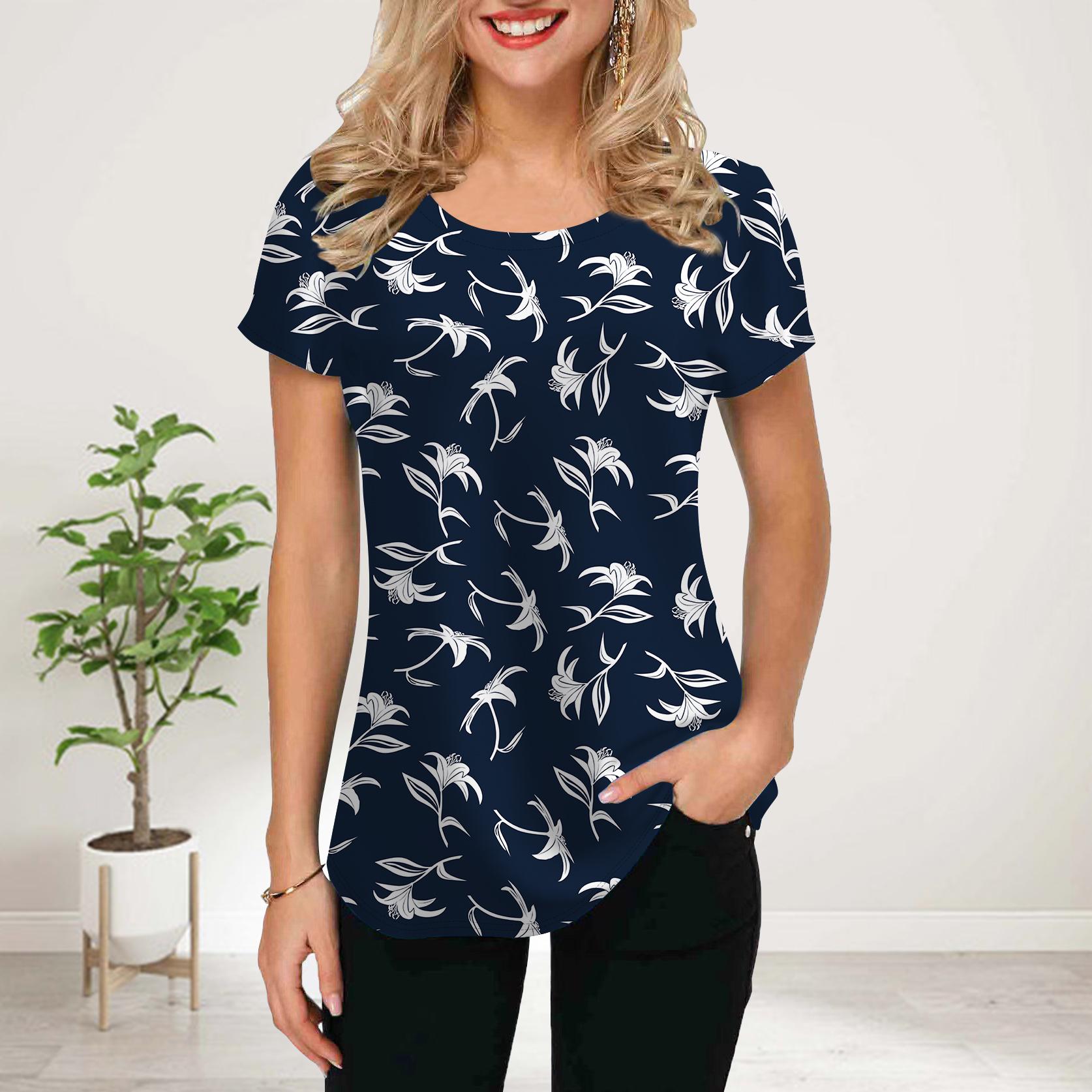 

Женская летняя футболка с принтом розовых роз, футболки с коротким рукавом, повседневные топы с принтом 8XL темно-синий