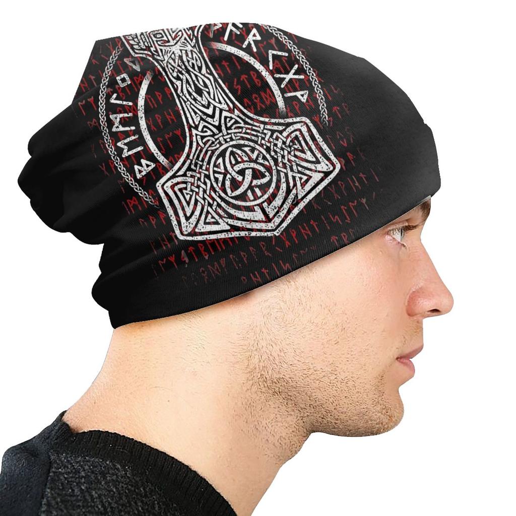 Viking Winter Warm Beanie Hats Runes Hammer Medieval Hat Bonnet Special Skullies Caps