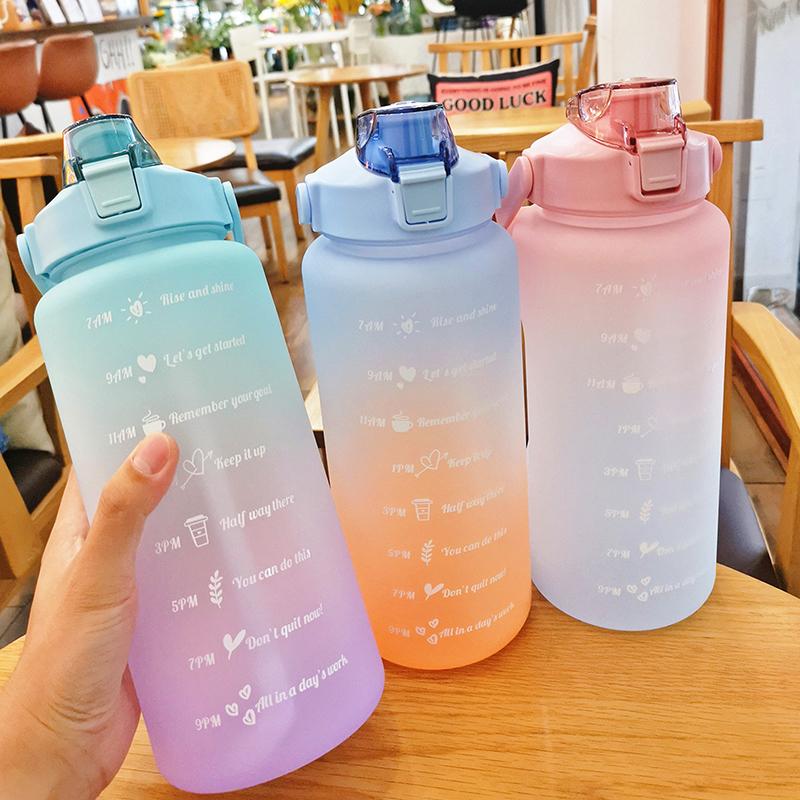 2 Liter Large Capacity Sports Water Bottle Leak Proof Colorful Plastic Cup Drinking Outdoor Travel Portable Gym Fitness Jugs