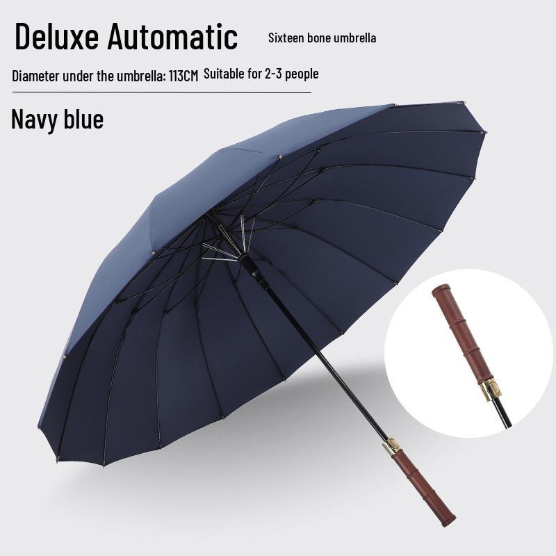 Men's Luxury Windproof 16-Rib Wooden Handle Golf Umbrella