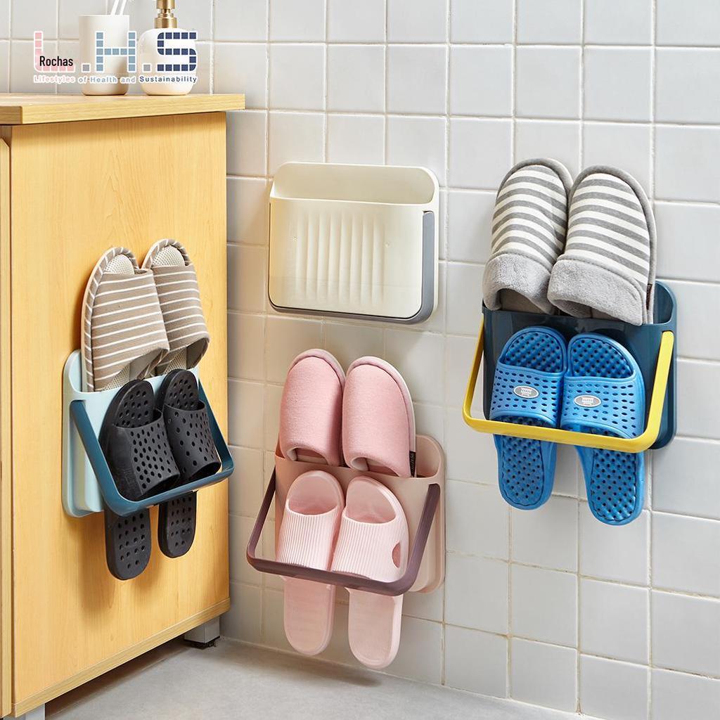 Wall-Mounted 3D Shoe Rack, Space-Saving Traceless Sticker, Bathroom Slipper Storage