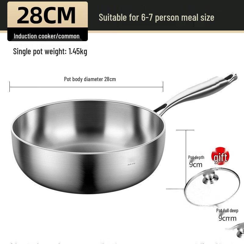 Wutuo Stainless Steel Deep Stir-fry Pan