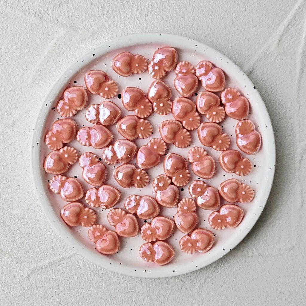 Glazed Ceramic Heart Beads with Vertical Holes for DIY Jewelry and Crafts