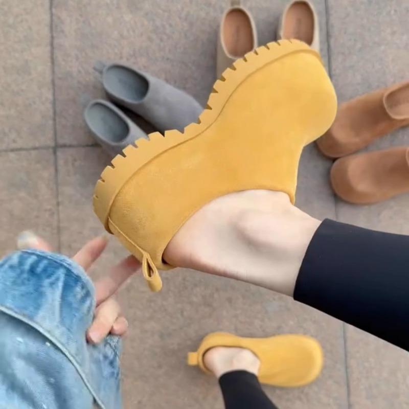 

Модные шлепанцы с большим круглым носком и внутренней платформой, женские модные замшевые с глубоким вырезом, противоскользящие, износостойкие балетки 40