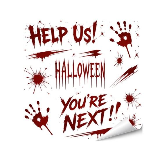 Atmospheric Haunted House Accents Halloween Horror Stickers, with Spooky Handprints Footprints Printed, Creepy Text Decals Self-adhesive Decals,