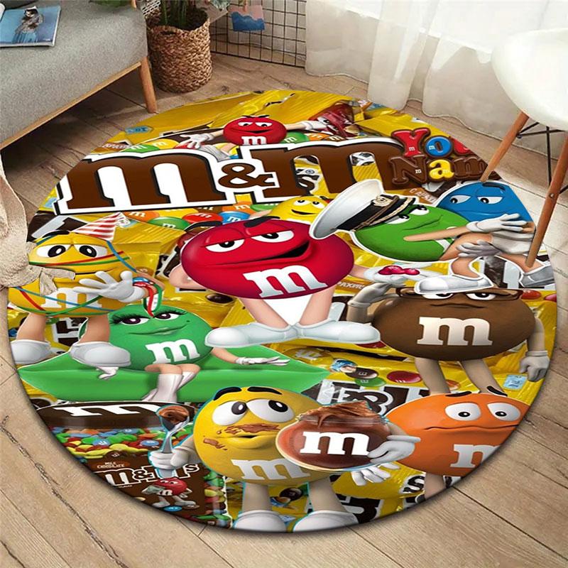 M&M's Custom Name Round Area Rug,Carpet Rug for Living Room Bedroom Sofa Playroom Decor,Non-slip Floor Mat