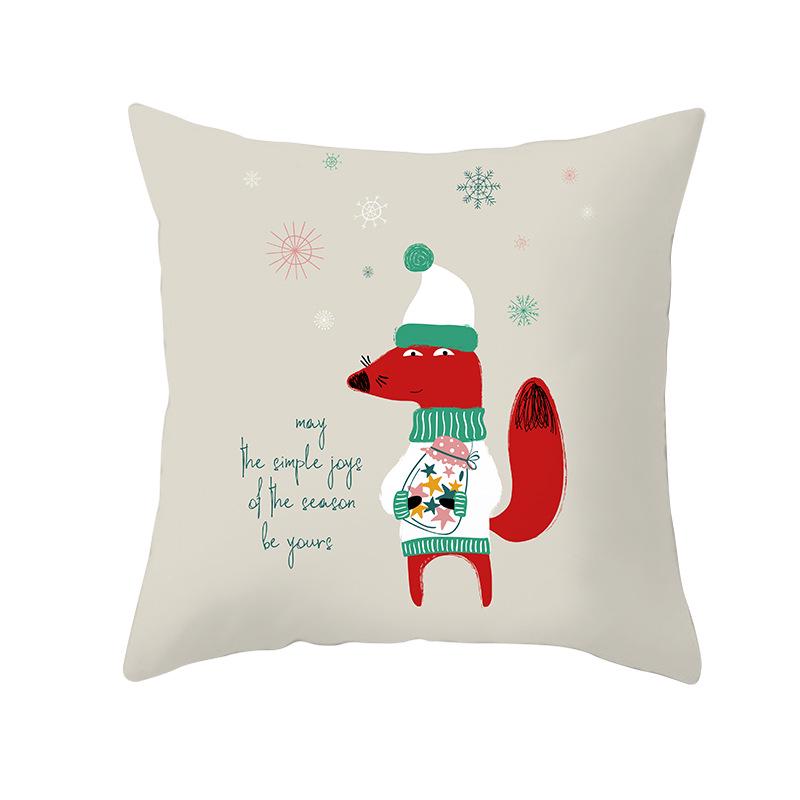 Peach Skin Christmas Print Pillow Case Cartoon Animal Home Sofa Cushion Cover Bedside Bedroom Pillow