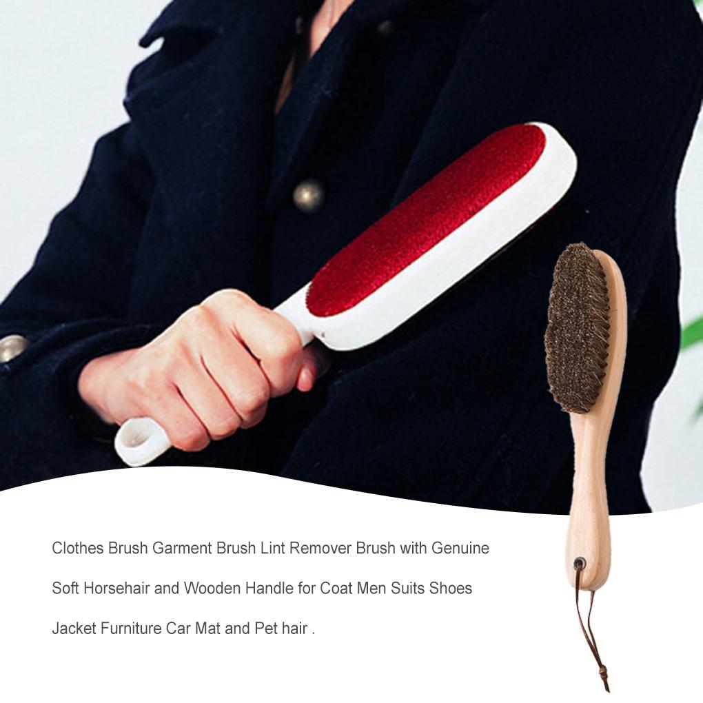 Horsehair Clothes Brush Handheld Wood Handle Replacement Household Coat Hair Beard Brushes Cleaning Tool with Lanyard