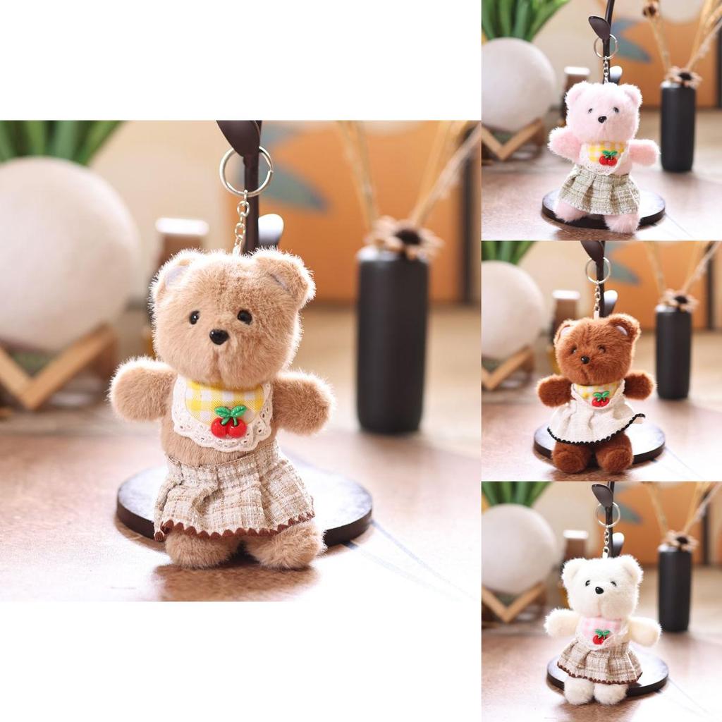 Plush Bear Keychain With Cherry Scarf And Skirt For Gift And Collection