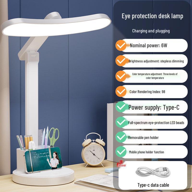 LED Folding Desk Lamp: Eye-Protective, Ambient, Rechargeable Night Light for Study, Dorm, and Bedside Reading.