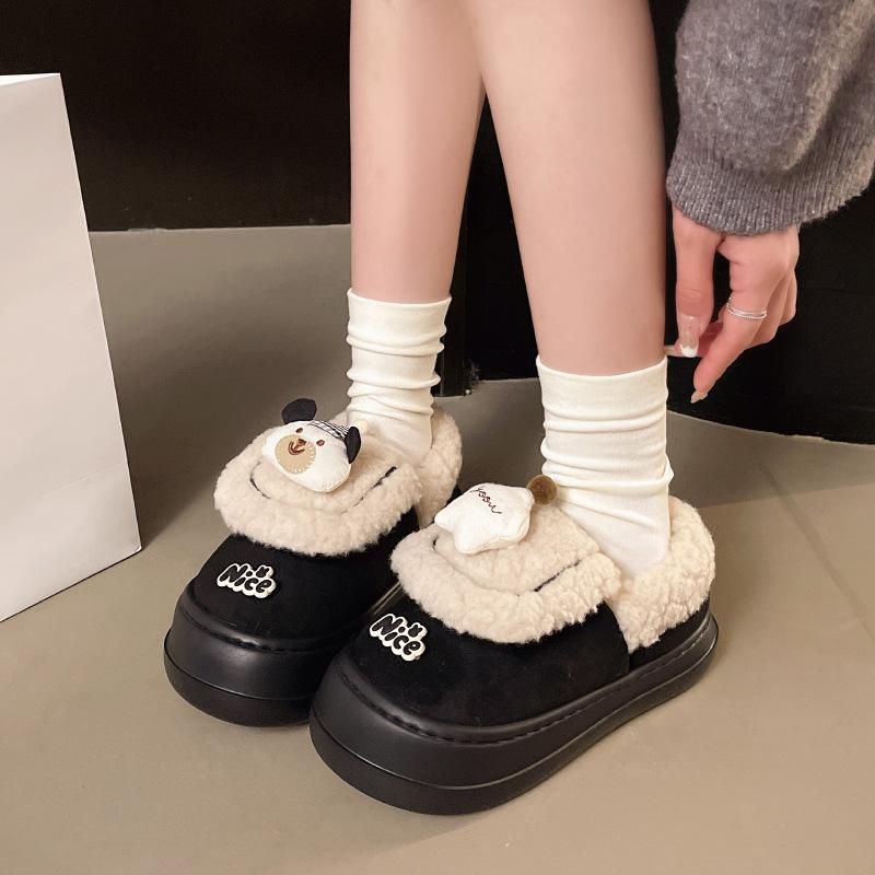 Women's Cartoon Large Size Soft Sole Winter Warm Fur One Snow Boots Padded Lined Ankle Boots Anti-slip Hiking Casual Sports Cotton Boots