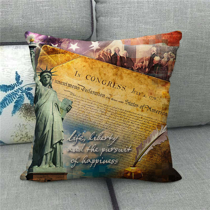 The Statue Of Liberty (Independent And Free) Digital Printing Short Plush Pillow Covers For Sofa Office Cushion Cover Home Goods